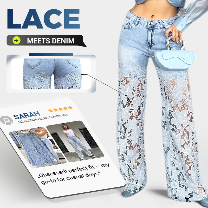 ⏰ بنطلون جينز جينز مرقع بالدانتيل المرقع موضة محدودة الوقت👖👖