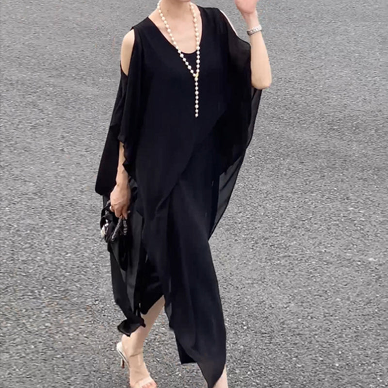 ✨أزياء جديدة وصلت حديثاً👗فستان نسائي طويل أنيق بحافة غير منتظمة بدون أكتاف