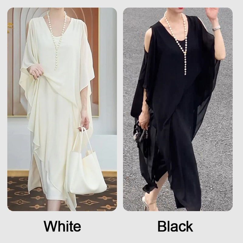 ✨أزياء جديدة وصلت حديثاً👗فستان نسائي طويل أنيق بحافة غير منتظمة بدون أكتاف