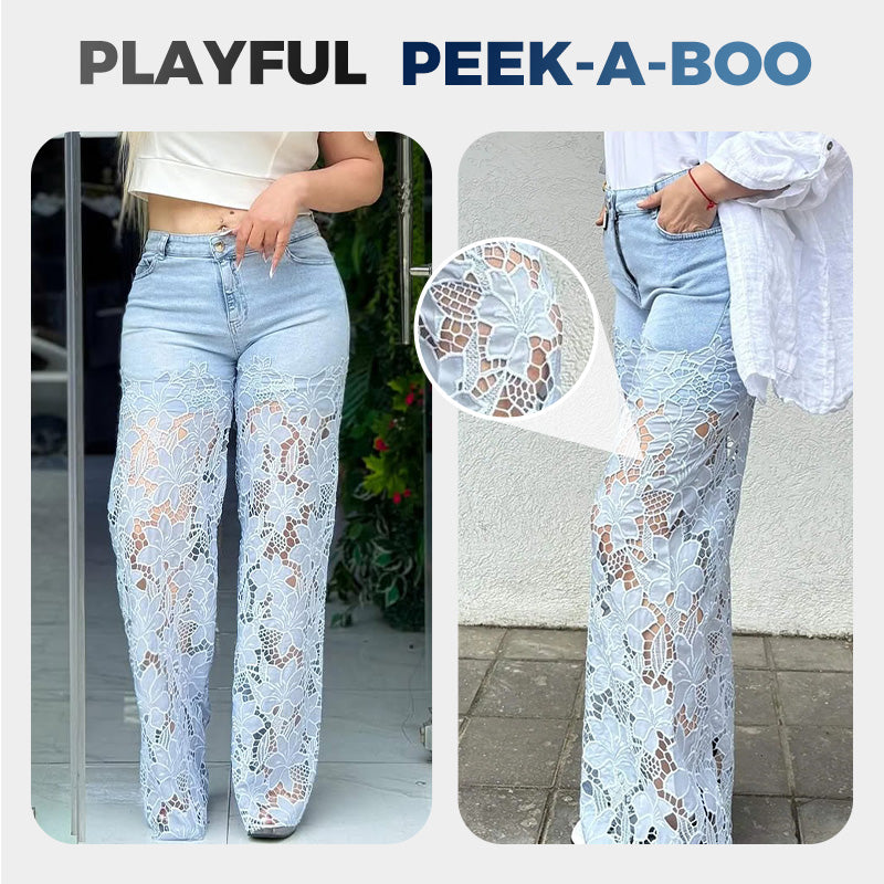 ⏰ بنطلون جينز جينز مرقع بالدانتيل المرقع موضة محدودة الوقت👖👖