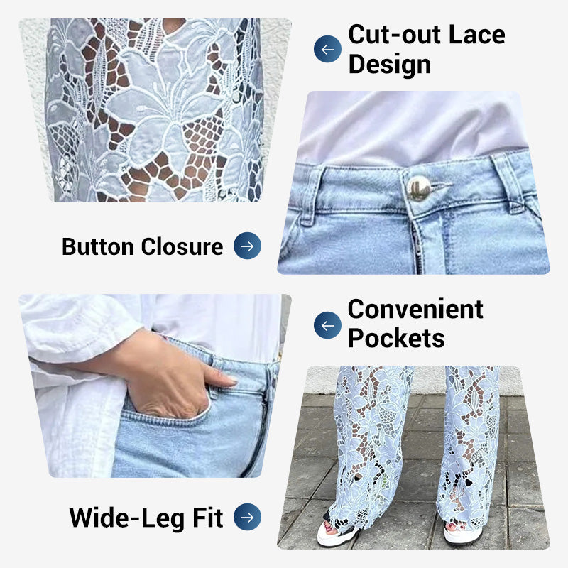 ⏰ بنطلون جينز جينز مرقع بالدانتيل المرقع موضة محدودة الوقت👖👖