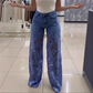 ⏰ بنطلون جينز جينز مرقع بالدانتيل المرقع موضة محدودة الوقت👖👖
