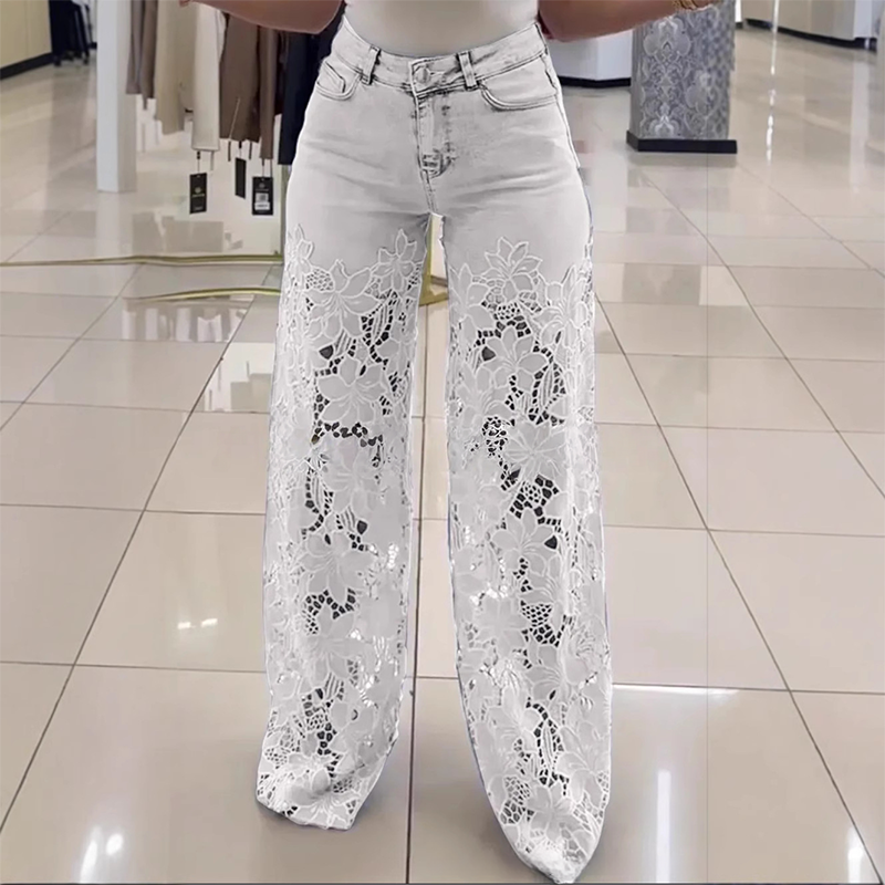 ⏰ بنطلون جينز جينز مرقع بالدانتيل المرقع موضة محدودة الوقت👖👖