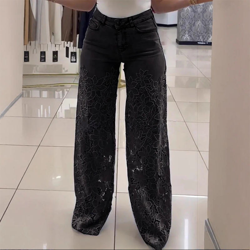 ⏰ بنطلون جينز جينز مرقع بالدانتيل المرقع موضة محدودة الوقت👖👖